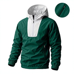 <b>Men's</b> Windproof Breathable Eco-Friendly Racer <b>Jacket</b> Detachable Hood Quarter Zip Casual Winter Green <b>White</b> Color Slight Stretch - Product Image 1