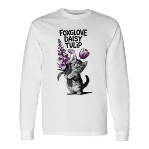Camiseta de manga larga Foxglove Daisy Tulip con diseño floral de gato, ropa unisex - Product Image 2