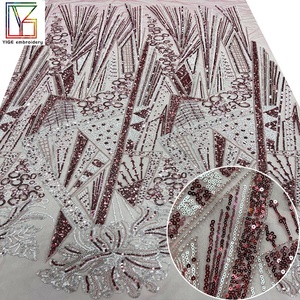 Thiết Kế Mới Đám Cưới Cô Dâu Lưới Vải Hạt Sequined Ren 3D Đính Cườm Ren Thêu Vải Tuyn Đính Cườm Vải Lưới - Product Image 1