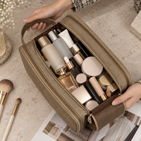 Sac cosmétique en papier kraft lavable, grande capacité, organisateur de maquillage à trois couches, trousse de toilette de voyage avec poignée