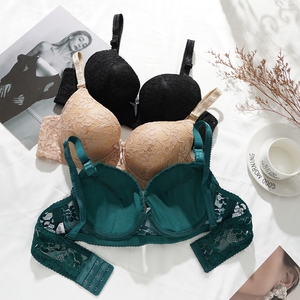 Soutiens-gorge sexy en dentelle pour femmes, push-up, à armatures, bretelles réglables, motif uni, grandes tailles, bonnets A B C, lingerie féminine - Product Image 2