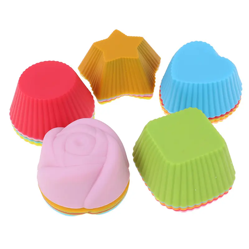 Wholesale star square round heart shapes reusable silicon baking cakecup moulds liner
