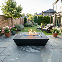 Table de foyer au gaz naturel en acier corten moderne avec aspect travertin brut, 65000 BTU de chaleur, portable pour usage extérieur