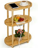 Table d'appoint étroite en bambou avec station de charge, table de chevet à 3 niveaux avec ports USB et prises, table d'appoint mince pour petits espaces