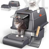 Bac à litière pour chat entièrement fermé OEM, grand modèle en métal, 20L, plateau pliable, couvercle en acier inoxydable, tiroir amovible, contrôle automatique des odeurs