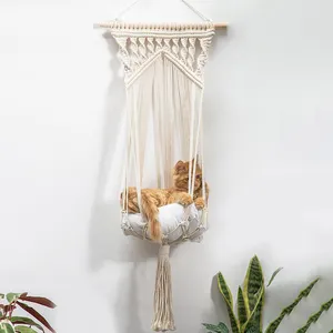 Handmade Woven Hanging Macrame Plant Hanger Basket Pet Nest Cat Dog Window Sleep Hammock Swing House Puppy Bed