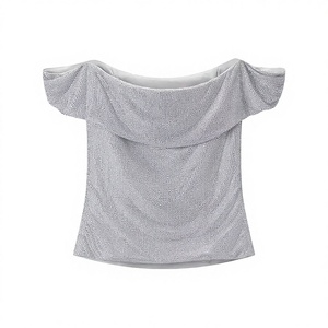 Colección Primavera: Top Corto Casual para Mujer, Tejido, Color Sólido, con Pedrería, Sexy, sin Mangas - Product Image 2