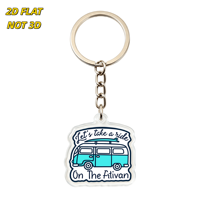 Porte-clés en acrylique Fitivan avec impression UV, design rétro van et planche de surf - Léger et étanche, accessoire de voyage et de fitness