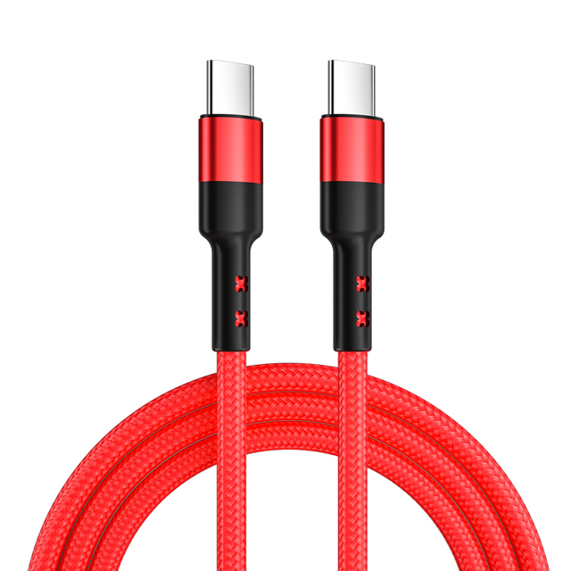 PD 60W Super Fast Nylon Braided Metal Case Type C to Type C Cable Black Red 1m/2m/3m for Mobile Phones & Computer