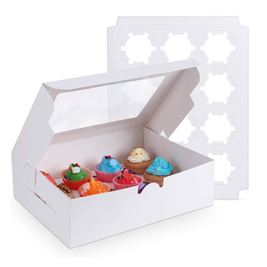 Custom designed Cake box 20x7x4inch Wholesale clear lid Long White 6 Holes Cupcake Boxes with Window packing paper box