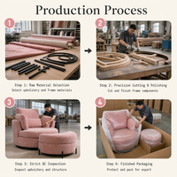 Fauteuil pivotant mauve avec repose-pieds en tissu peluche, fauteuil d'appoint rotatif pour salon, vente en gros, directement de l'usine