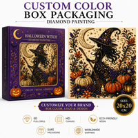 Kit de Broderie Diamant DIY Halloween : Sorcière et Citrouille Effrayantes, Broderie 5D à Strass Plein Point, Décoration Murale Artistique pour la Maison
