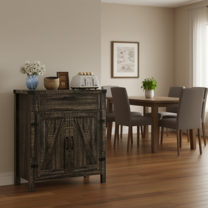 Aparador de Cocina Moderno de 30 Pulgadas en Roble Oscuro con 2 Puertas Corredizas y Cajón, Mueble de Almacenamiento para Comedor Interior - Product Image 2