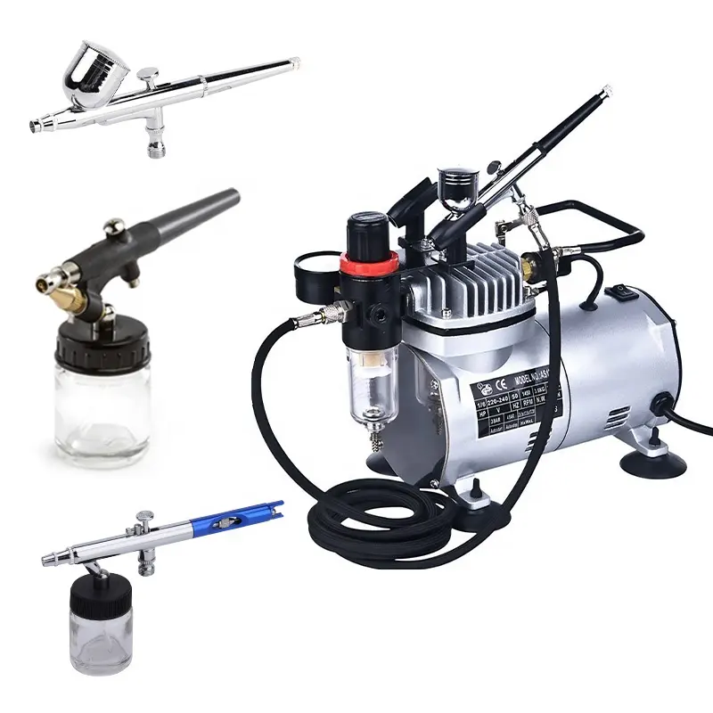 single-piston compressor airbrush gun kit with compressor for painting models