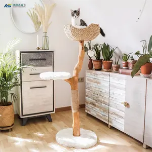 Bingkai panjat kucing cabang alami Modern kayu solid platform melompat pohon kucing terintegrasi