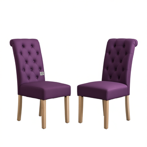 Juego de 2 sillas de comedor DB Habit Tufted Purple Parsons con patas de madera maciza, estilo rústico, muebles para comedor. - Product Image 1
