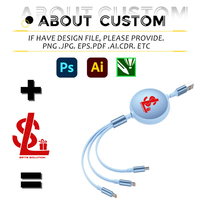 Cable de Carga USB Retráctil 3 en 1 Personalizado, Cable de Datos de Carga Súper Rápida de 100 W con Logotipo Personalizado para Teléfonos Inteligentes