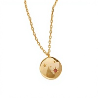 Collier Pendentif OEM Simple en Acier Inoxydable Plaqué Or avec Zircon, Formes Ovale, Octogonale, Étoile, Vintage, Inspiré du Bouddhisme, Forme de Lune, Unisexe