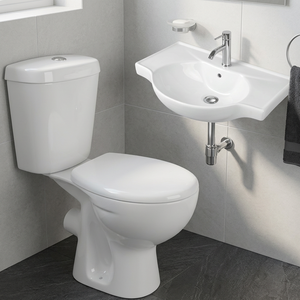 WC moderne à double chasse à débit double, ensemble de sanitaires en céramique pour salle de bain avec lavabo mural - Product Image 2