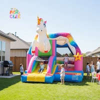 Combo gonflable de château plein d'entrain de thème de licorne commercial avec la maison de rebond de glissière pour la location et les événements de partie