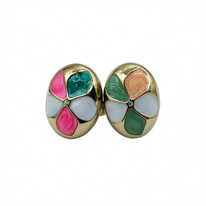 Pendientes de Botón con Flores de Moda para Mujer, Aleación Chapada en Oro con Incrustaciones de Esmalte Colorido, Bisel con Circonita, Accesorios de Joyería - Product Image 1