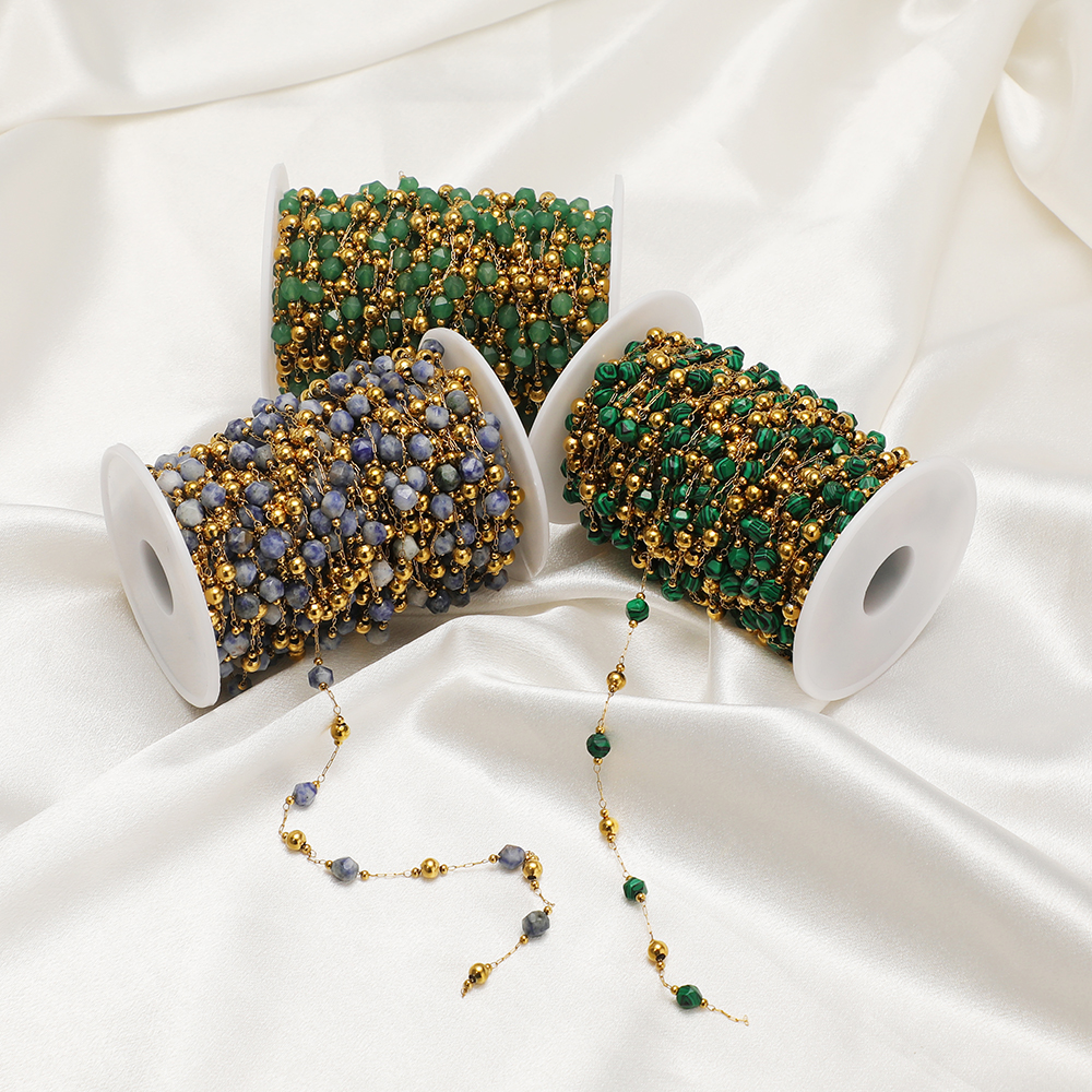 Popular Designs Stainless Steel Gold Plated Stone Bead Link Chains for Handmade Necklace Bracelet Making