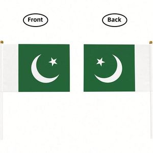 Hot Selling Decorative Pakistan Pakistani Hand Waved Mini <b>Flag</b> 5.5x8.2 in Equipped With Plastic Pole - Product Image 3