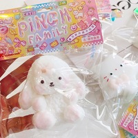En gros, Jouet à presser anti-stress en plastique floqué extra-doux, lapin mignon à oreilles tombantes avec nœud, Kawaii, couleur rose pastel