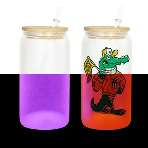 Glow in dark red /purple frosted sublimation blanks can glass tumbler