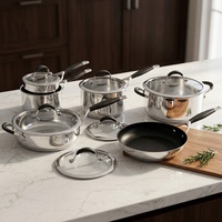Ensemble de casseroles en acier inoxydable Zoombo avec couvercle en verre, compatible gaz et induction, pour la cuisine à domicile - Design écologique