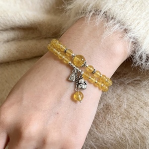 Yellow <b>Crystal</b> S925 Silver Lucky Cat Charm Bracelet For Women Everyday Wear Vintage Design Auspicious Jewelry - Product Image 1