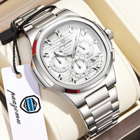Montre pour homme luxueuse, sportive et élégante, mouvement à quartz, bracelet en acier inoxydable, chronographe analogique, aiguilles, 41 mm, 20 mm