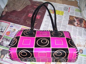 <b>Leather</b> Clutch Handbag Bohemian Geometric Pattern <b>String</b> Closure Lowellcraft Women Large - Product Image 5