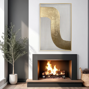 Peinture à l'huile géométrique texturée abstraite minimaliste dorée sur blanc, peinture à l'huile faite à <span class=keywords><strong>la</strong></span> main, art mural moderne, vente en gros - Product Image 1