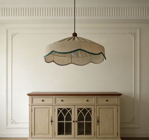 Lampe suspendue en lin de style farmhouse, vert, à volants festonnés, pour salon, café, restaurant, décoration - Product Image 2