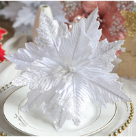 Fleurs de Noël scintillantes en poinsettia doré, fleurs artificielles tridimensionnelles scintillantes pour la décoration de l'arbre de Noël