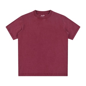 T-shirt vintage en coton américain style Old Money à manches courtes pour hommes et femmes, marque tendance, grande taille, couleur unie délavée - Product Image 1