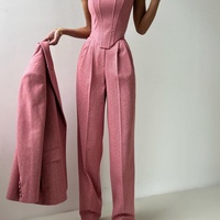 Ensemble de costume formel 3 pièces pour femme, style mode classique, avec haut court, pantalon longueur cheville, blazer élégant et pantalon large taille haute