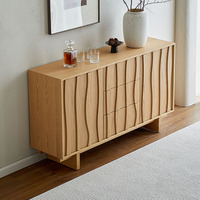 Buffet en bois massif style Mid-Century Modern avec panneaux ondulés, commode à tiroirs, console d'entrée, coffre de rangement, commode de chambre, credenza