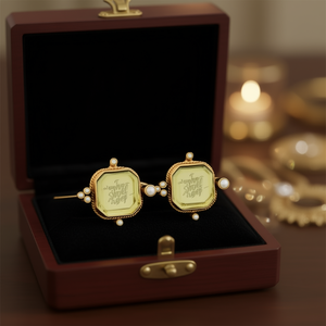 Orecchini Pendenti Vintage in Oro Massiccio 18K con Perle d'Acqua Dolce, Montatura a Castone, Forma Geometrica, per Donna, Uso Quotidiano - Product Image 2