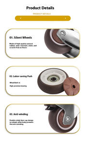 Roda Giratória Industrial de Poliuretano de 2, 3 e 4 Polegadas Pequena para Contentores de Lixo, Móveis e Malas, Rodízio de Nylon Resistente de 50 mm - Product Image 3