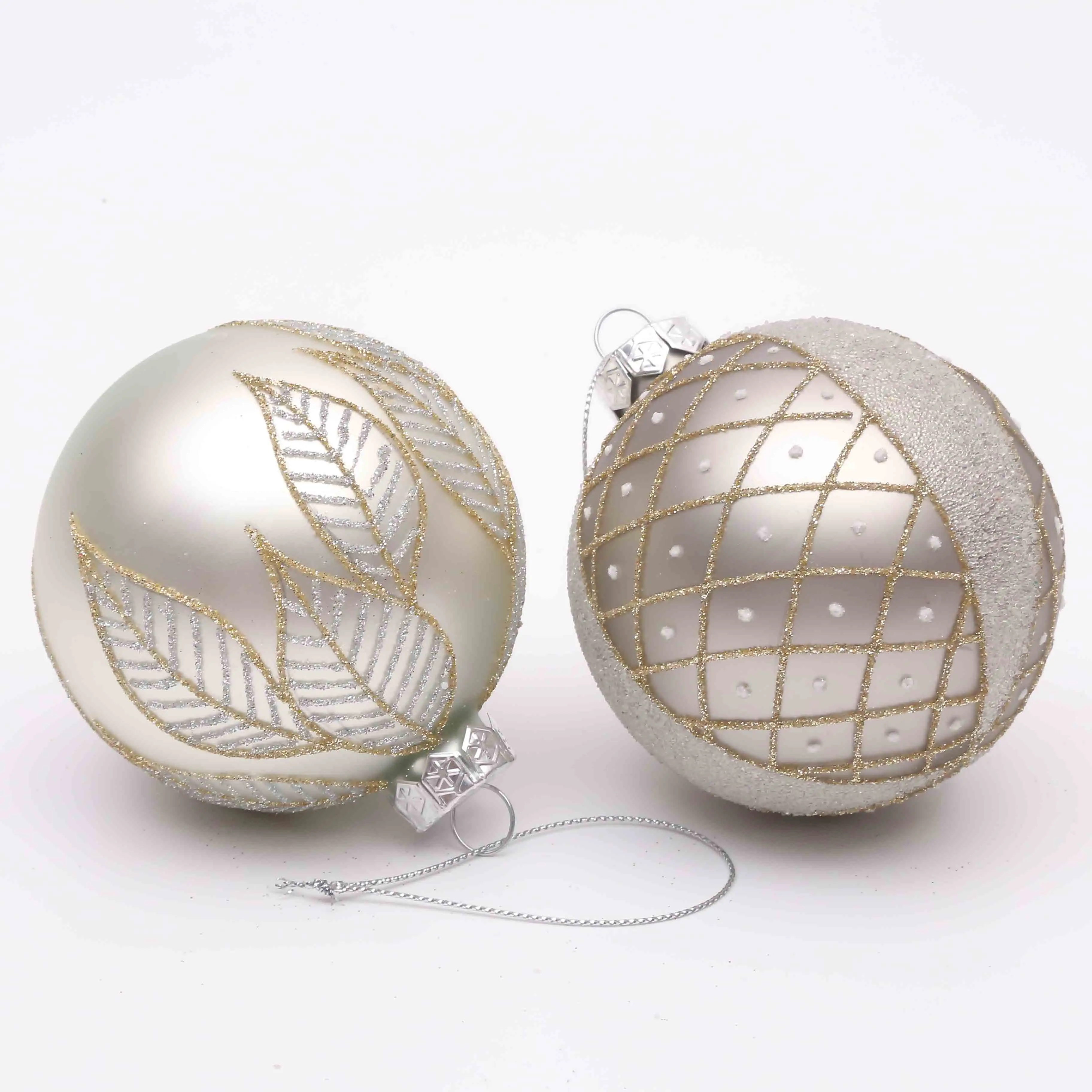 Grijs Zilver Kerst Glazen Bal Bladgoud Patroon Opknoping Ornamenten Voor Kerstboom