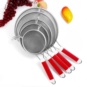 Stainless Steel Strainers Set 4 Pcs Red Handle Mesh Sieves For Kitchen Cooking Baking Filtering Food Prep - Product Image 1
