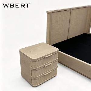 Cama King Moderna con Plataforma de Chapa de Roble Blanco, Cabecero de Ratán, Acabado en Roble, Base de Cama con Bordes Redondeados, con 3 Cajones a Juego - Product Image 6