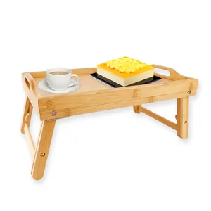 用来吃早餐的竹床托盘，用于床的托盘有把手的食物