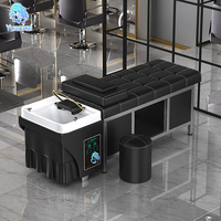 Table de massage à circulation d'eau noire pour salon de beauté, chaise de lavage de cheveux avec bol, vapeur, thérapie faciale, lit de spa