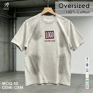 เสื้อยืดทรงบ็อกซี่ผู้ชาย คอกลมขอบดิบ ผ้าคอตตอนหนา พิมพ์โลโก้สี่เหลี่ยมแบบกำหนดเอง เสื้อยืดแขนสั้นสไตล์มินิมอลสตรีทแวร์ - Product Image 1