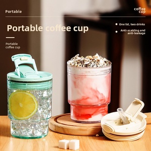 New Plastic <b>Coffee</b> Cup Large Capacity Stylish Solid Color Modern Minimalist Dual-use Portable Water <b>Bottle</b> Lanyard Transparent - Product Image 2