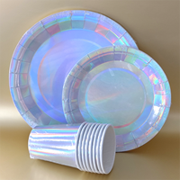 Assiettes en papier argent irisé, assiettes de fête en papier scintillant irisé holographique jetable pour mariage d'anniversaire de sirène