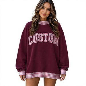 บริการ OEM เสื้อสเวตเชิ้ตแขนยาวคอเต่าสีแดงเลือดหมูทรงโอเวอร์ไซส์สำหรับผู้หญิง ผ้าฟลีซสำหรับฤดูหนาว/ฤดูใบไม้ร่วง พร้อมบริการสกรีนโลโก้และปักลายตามสั่ง - Product Image 1